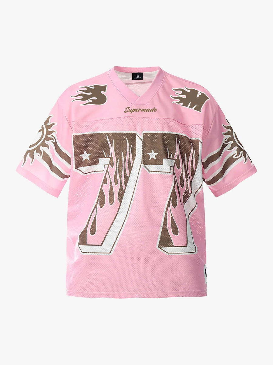 Pink Flame Print Jersey T-shirt - 2390 - Pink / S
