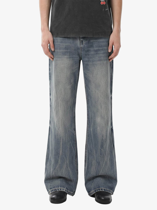 Retro Washed Faded Flared Jeans - Blue / S