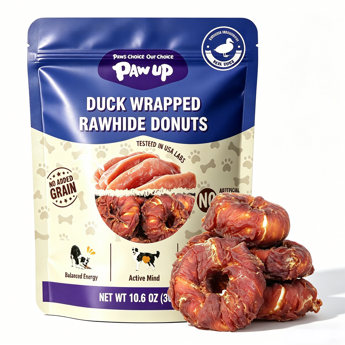 PAWUP Duck Wrapped Rawhide Donuts Dog Treats, Dog Bones Long Lasting for Small Medium Large Dogs, Training Treats for Dog Chewy, 10.6oz