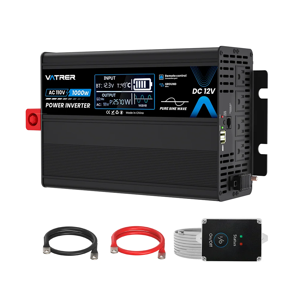 Vatrer 1000 Watt Pure Sine Wave Inverter 12V DC to 110V/120V AC Power Inverter