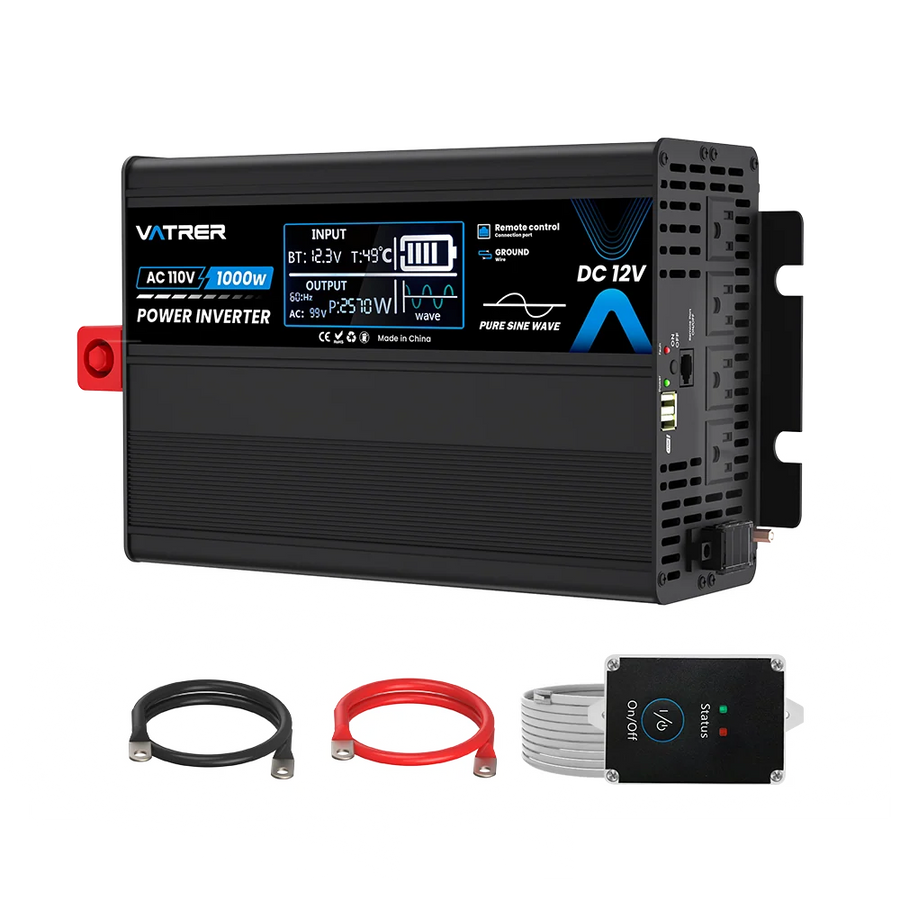 Vatrer 1000 Watt Pure Sine Wave Inverter 12V DC to 110V/120V AC Power Inverter