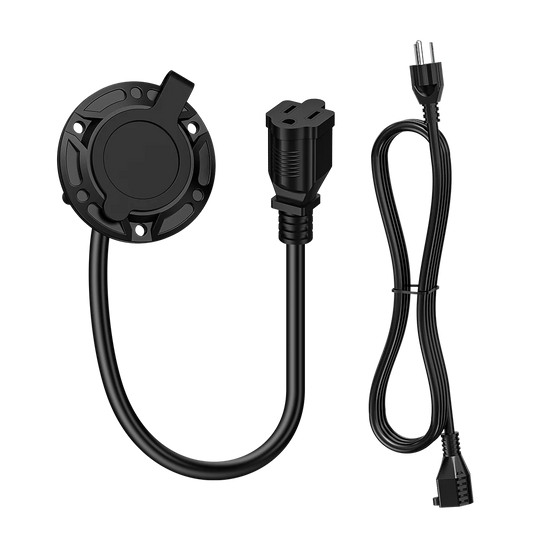125V 15A AC Port Plug (with 42cm/16.54in Integrated Extension Cord and Water-Resistant Cap) & Power Extension Cord (3m/9.84ft), Power Inlet Socket