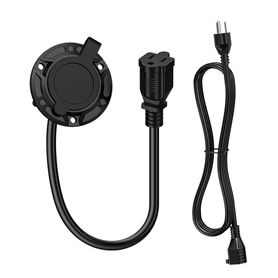 125V 15A AC Port Plug (with 42cm/16.54in Integrated Extension Cord and Water-Resistant Cap) & Power Extension Cord (3m/9.84ft), Power Inlet Socket