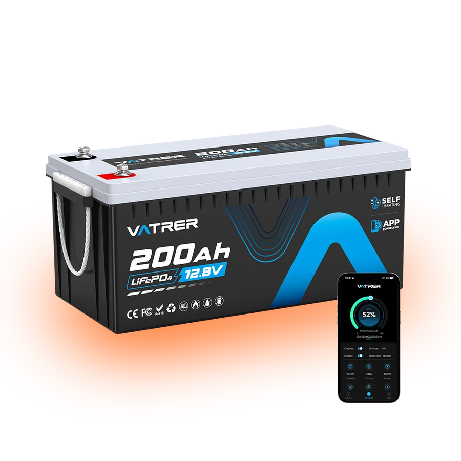 Vatrer 12V 200Ah Bluetooth Self-Heating Lithium Battery 200A BMS - 1 PACK