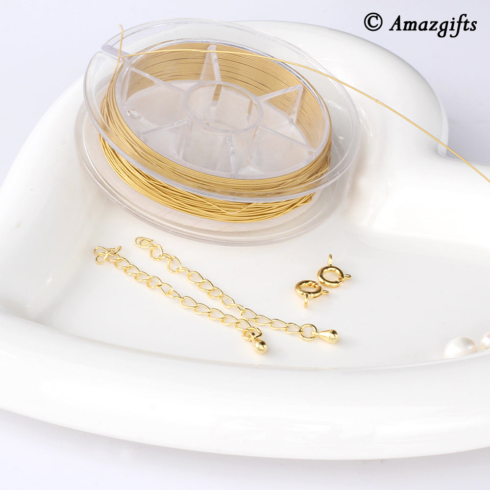 Perlenkettenzubehör 0,3 mm/0,38 mm weicher Stahldraht Gold und Silber, 1 Rolle 50 Meter