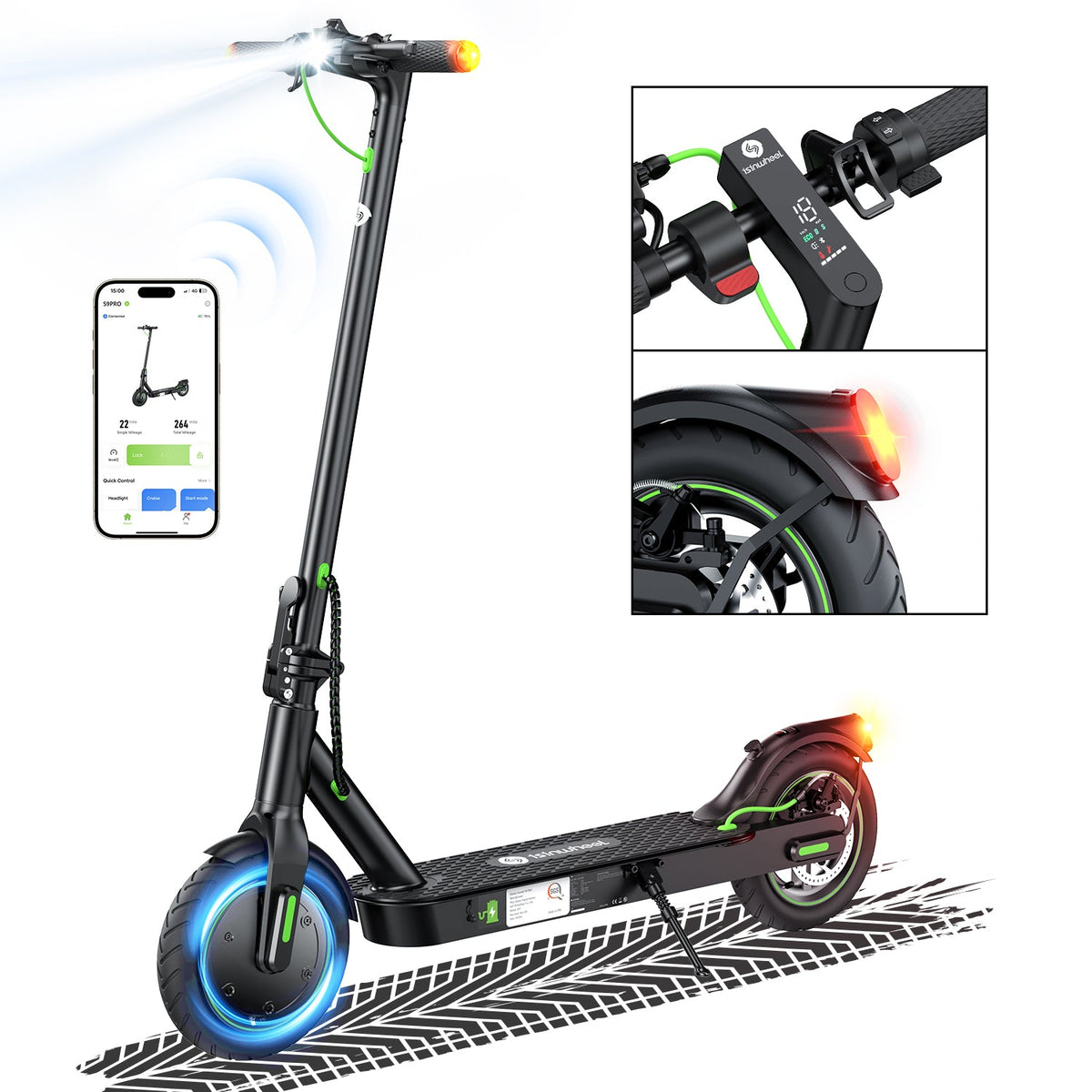 isinwheel® S9 Series Electric Scooter For Adults 500W - S9 Pro [18.6Mi 18.6mph] / 1pcs