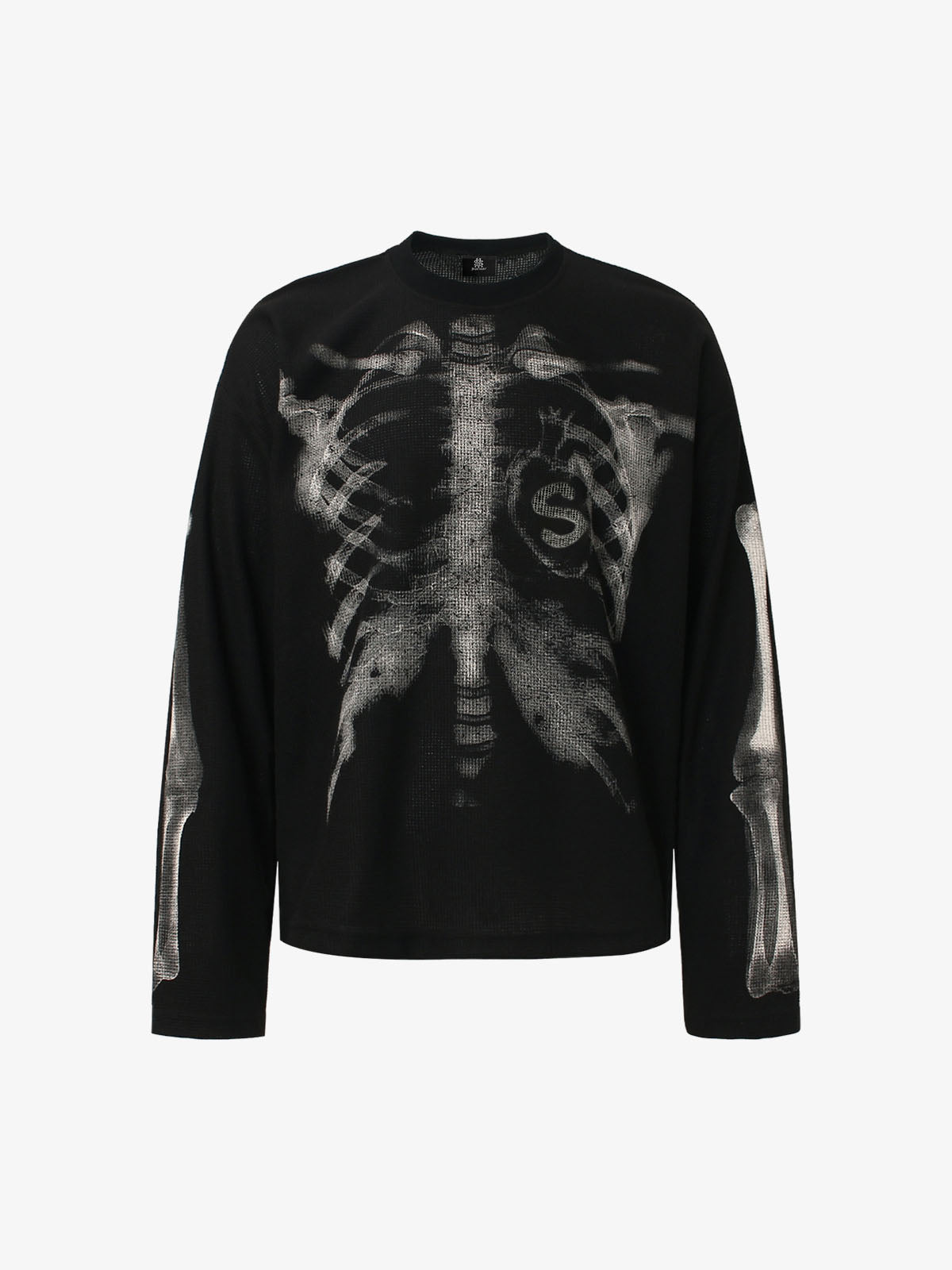 Skeleton Graphic Waffle Sweatshirt - 2495 - Black / S