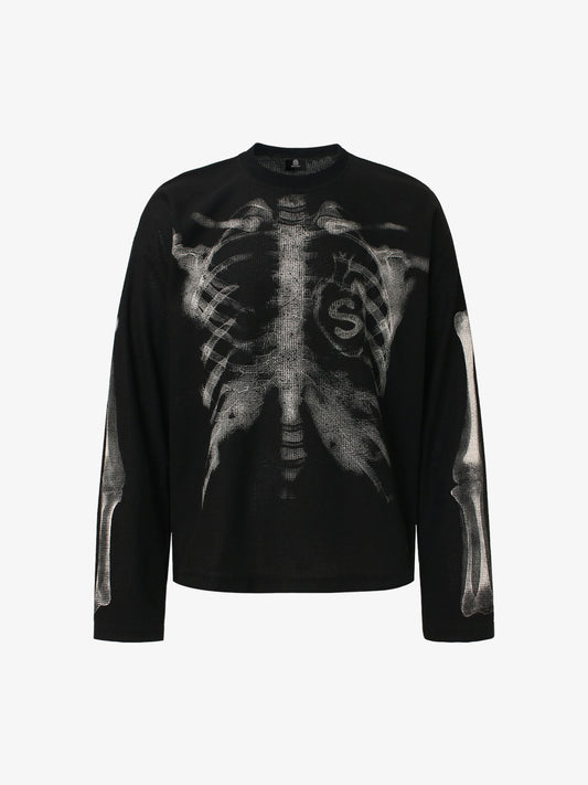 Skeleton Graphic Waffle Sweatshirt - 2495 - Black / S