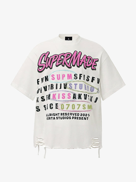 Retro Letter Graphic T-Shirt - 2603 - White / M