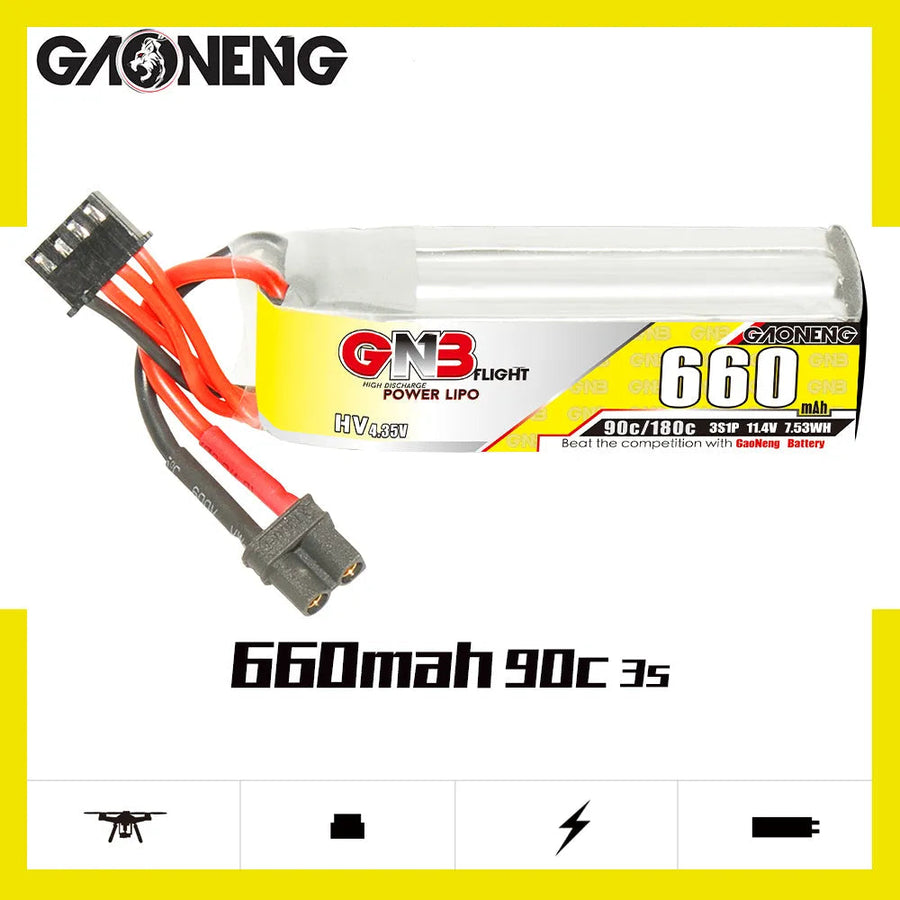 GAONENG/GNB 660mAh 11.4V 3S 90C HV Lipo Battery XT60 Plug(Pack of 2)