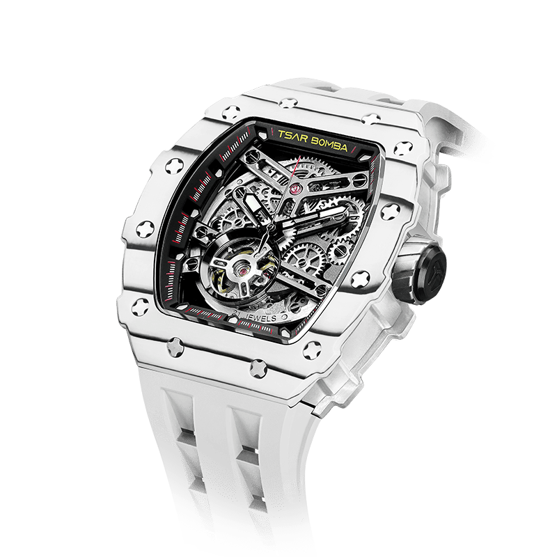 TSAR BOMBA men watch – Automatische Herrenuhr mit sportlichem Carbonfaser-Design, wasserdicht, langlebig und stilvoll Eliteweiß