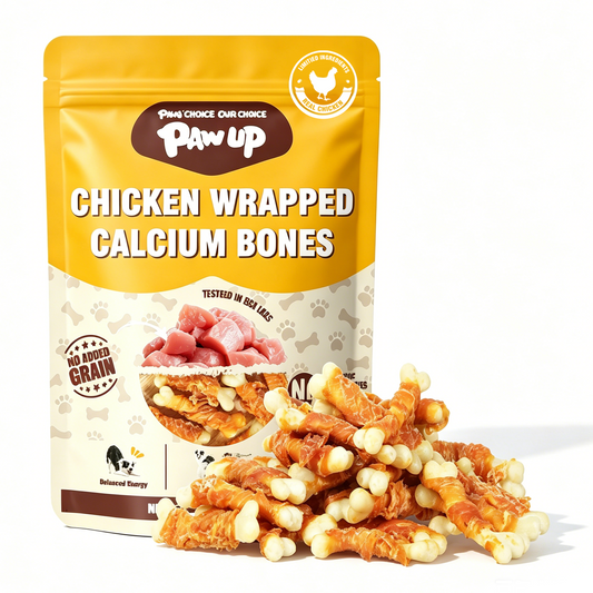 Chicken Wrapped Calcium Bone, Rawhide Free - Although chicken and calcium have many benefits, be careful not to overeat. / Taurine Add / 10-100 lbs