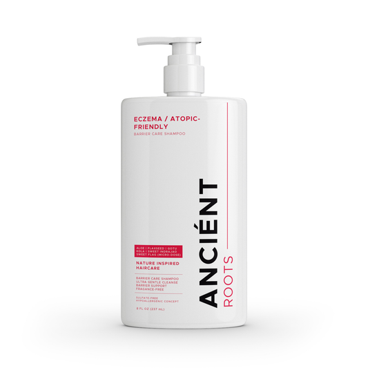 Ancient Roots Eczema Atopic Friendly Shampoo for Reactive Scalp, Barrier Care Shampoo with Aloe Vera, Flaxseed, Gotu Kola, Sweet Indrajao and Sweet Fl