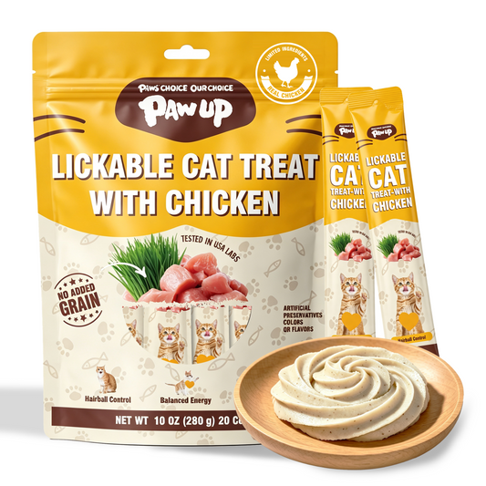 PAWUP Cat Treats Chicken Squeeze Up Puree Indoor Cat Treats for Hairball Control, Lickable Wet Treats with Cat Grass, Grain-Free Healthy Snacks for