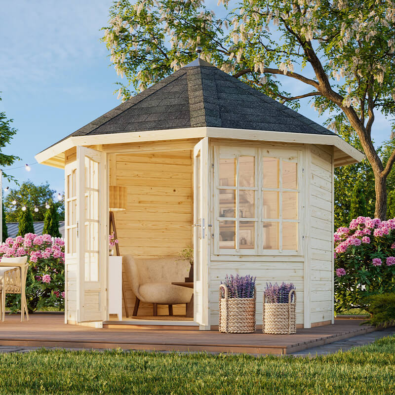 Palmako Veronica 2.9m x 2.9m Octagonal Summer House Log Cabin (28mm) - 2 Windows