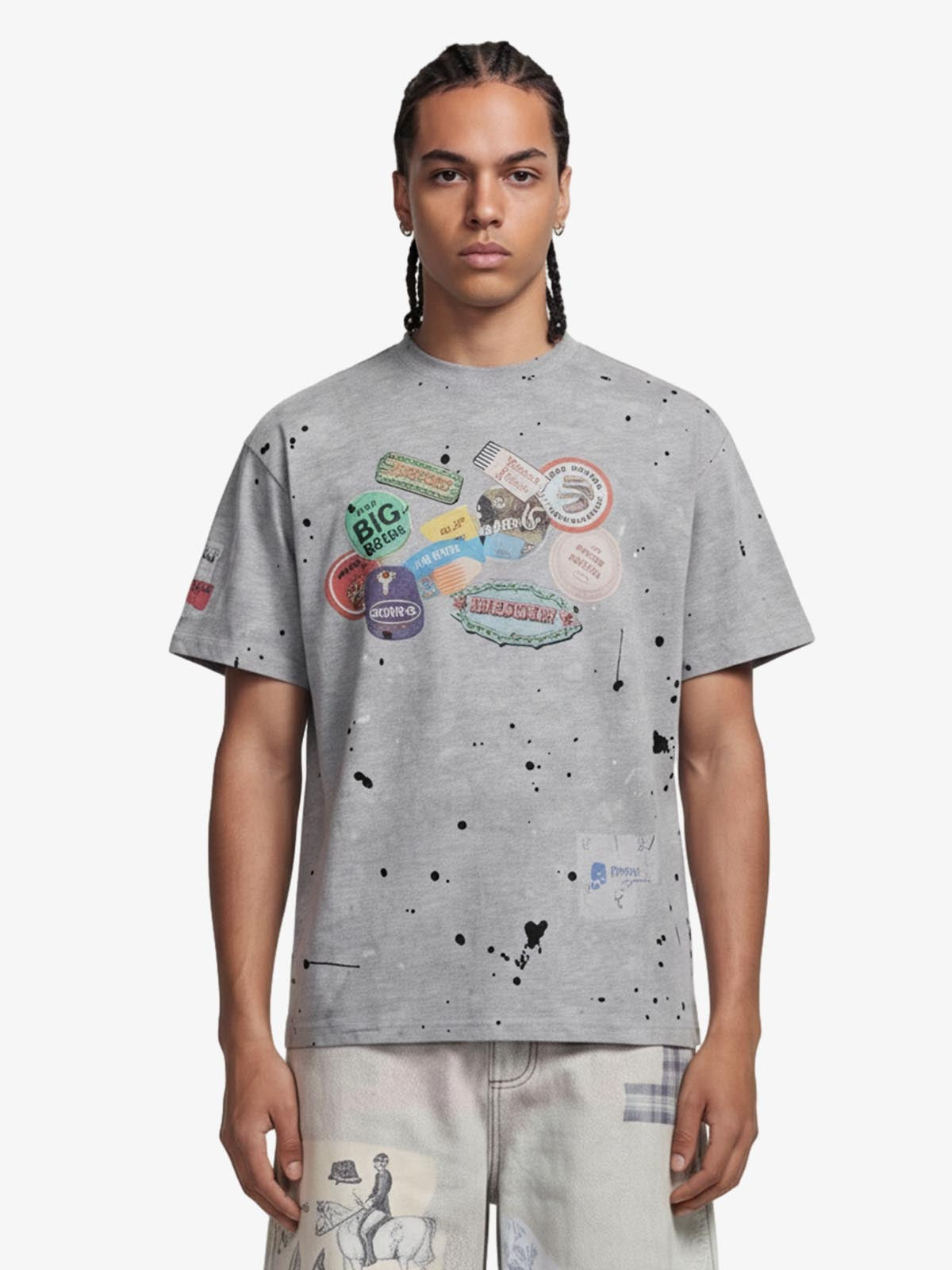 Retro Ink Splash T-Shirt - Gray / S