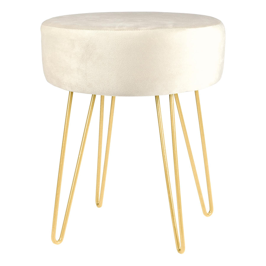 Cream Round Velvet Footstool - Gold Legs