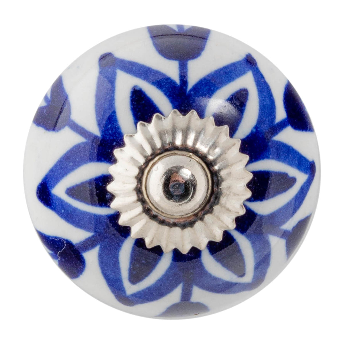 Round Geometric Ceramic Cabinet Knob - Blue Flower