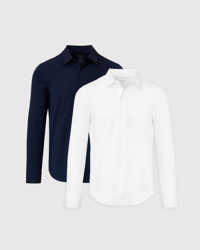 True Classic Navy Blue and White Commuter Long Sleeve Shirt 2-Pack | Small