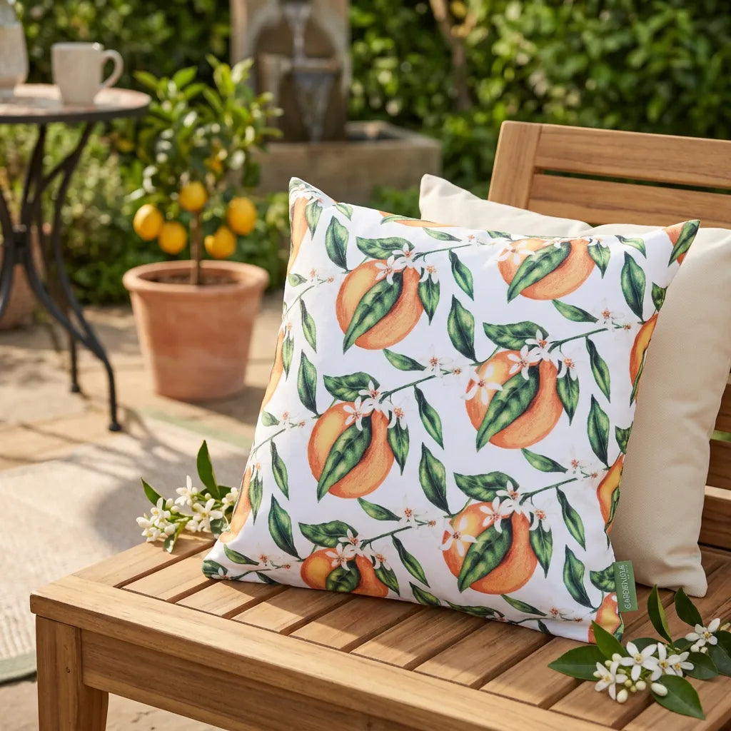 Water-Resistant Outdoor Orange Printed Scatter Cushion | Garden Decorative Pillow - Cream Small