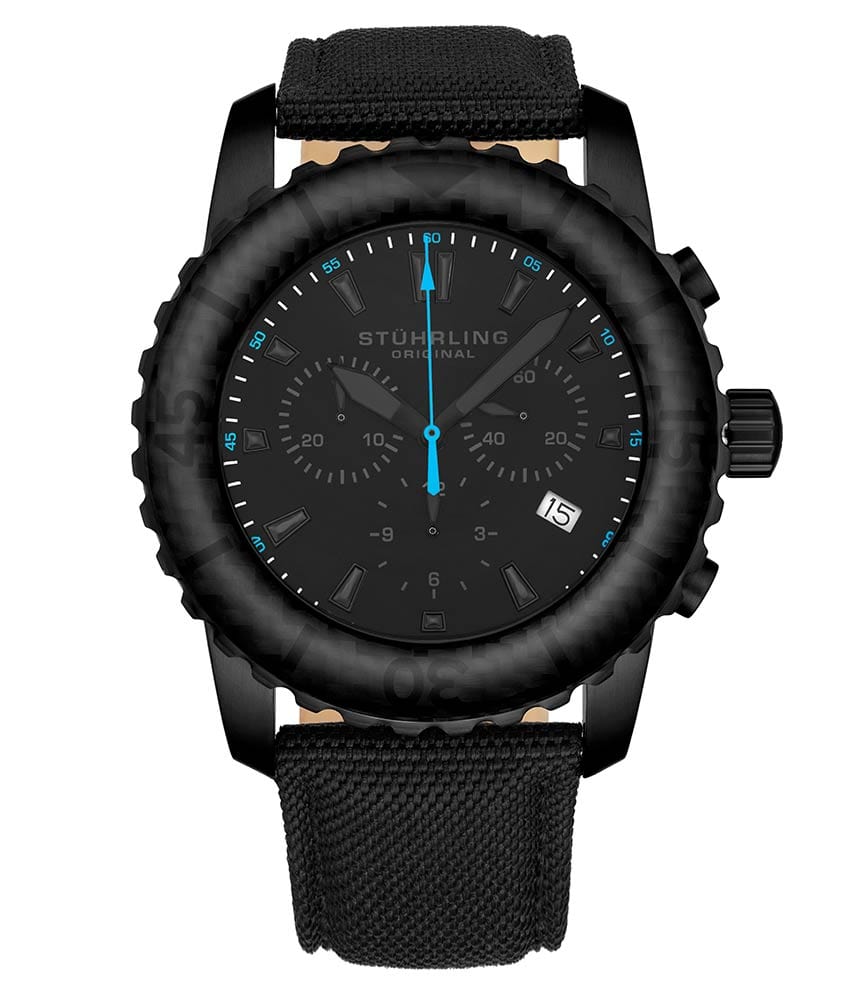 Stührling Yara 2003 Quartz 45mm Diver - Black Dial / Black Case / Black Leather Strap Black Tang Buckle 2