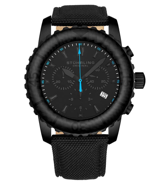 Stührling Yara 2003 Quartz 45mm Diver - Black Dial / Black Case / Black Leather Strap Black Tang Buckle 2