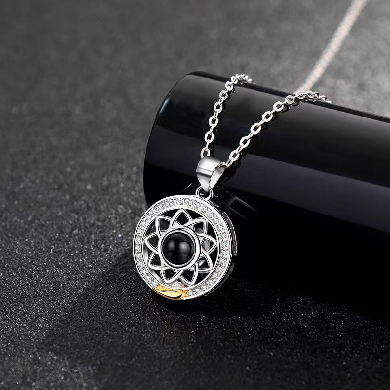Sterling Silber Foto Projektion Kette mit Foto drin im Stein - Sonne Mond Ziehen sich gegenseitig an