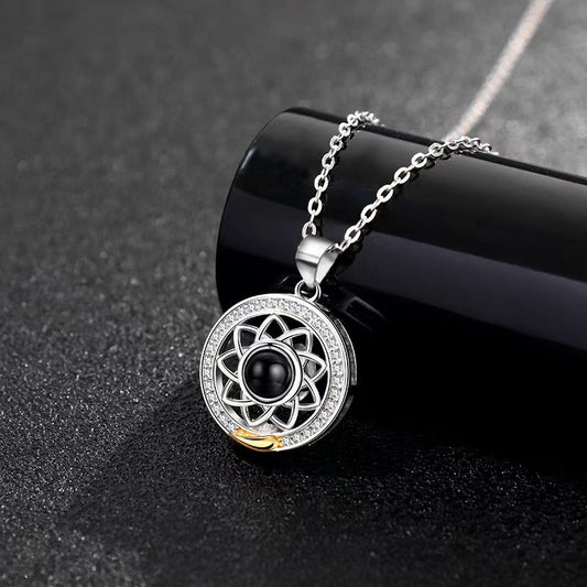 Sterling Silber Foto Projektion Kette mit Foto drin im Stein - Sonne Mond Ziehen sich gegenseitig an