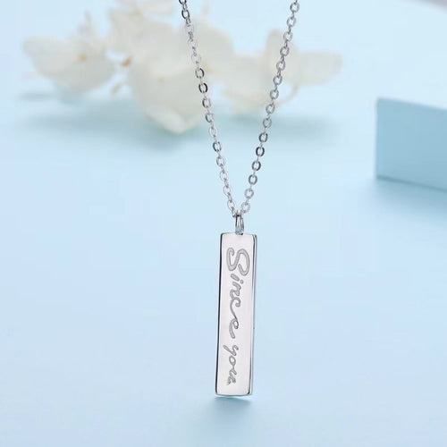 925 Silber Halskette mit Eingraviertem Text - Bar Anhänger