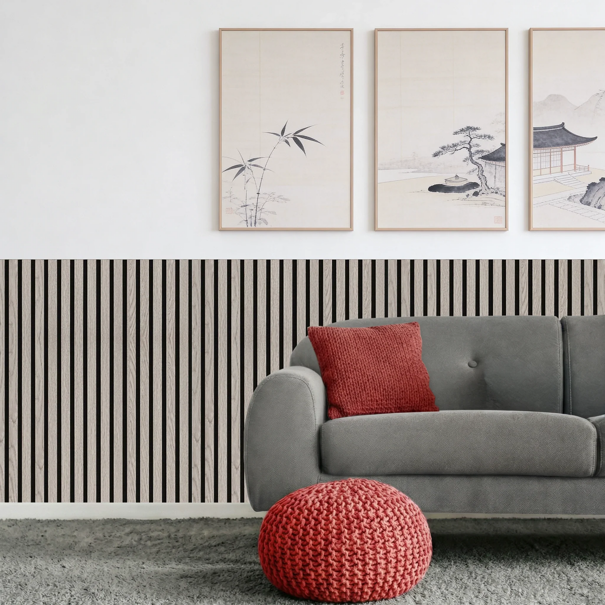Acoustic Slat Wood Wall Panel - Grey Oak - 1200