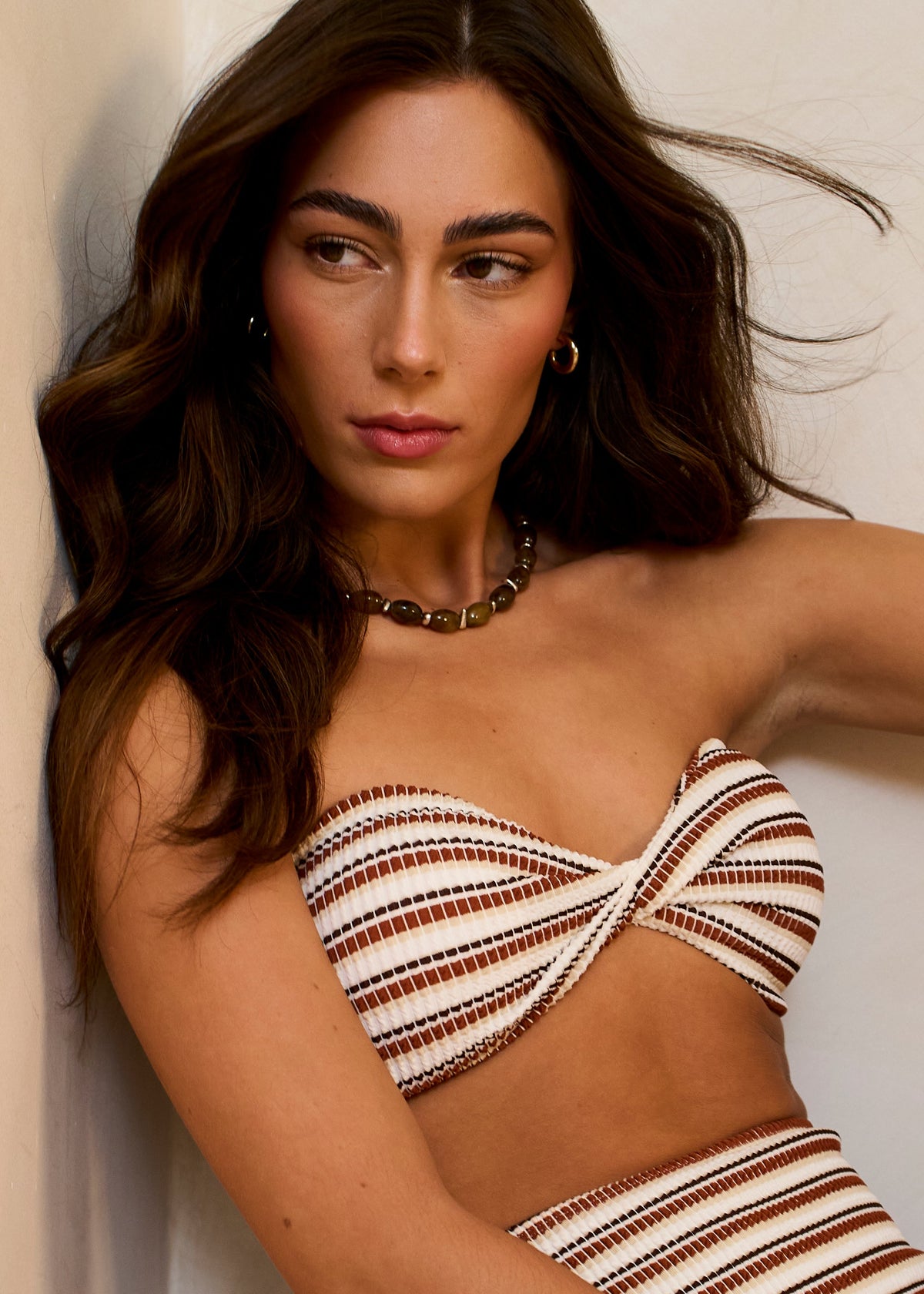 Brown Textured Twist front Halter Bikini Top - UK 8 / US 4 / EU 36