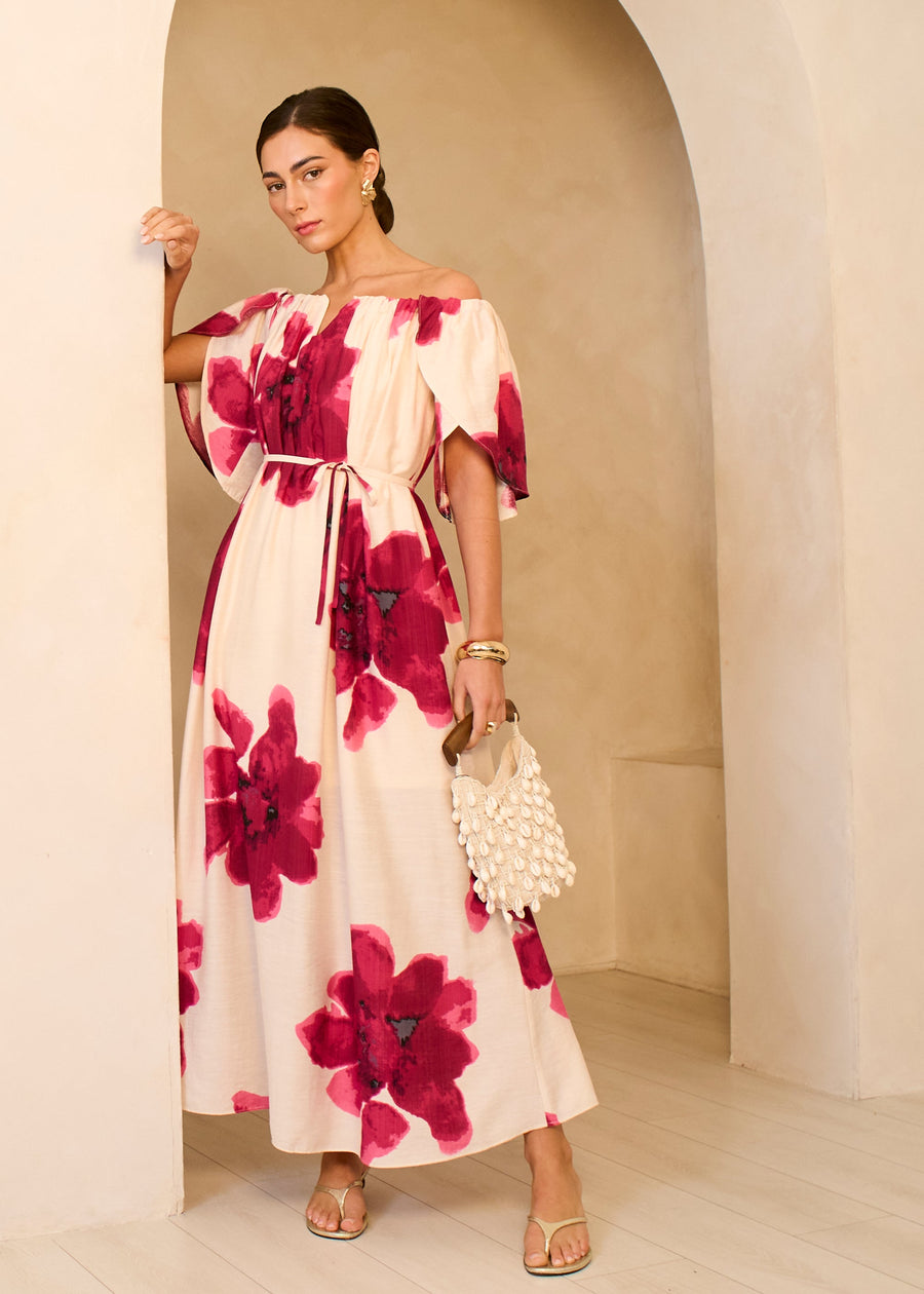 Pink Bardot Trapeze Maxi Dress