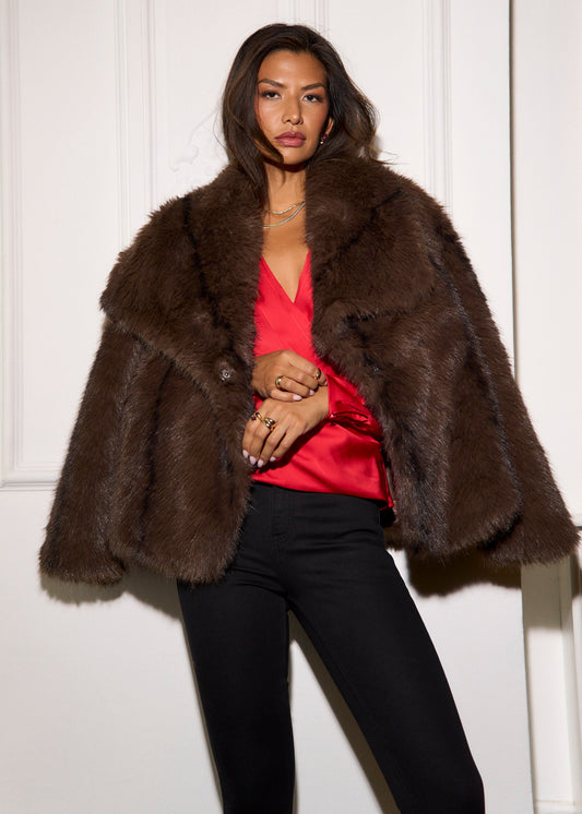 Coffee Ombre Lapel Faux Fur Jacket