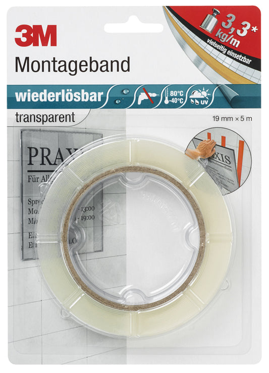 3M Scotch Montageband , wiederlösbar, , 19 mmx5 m, transparent