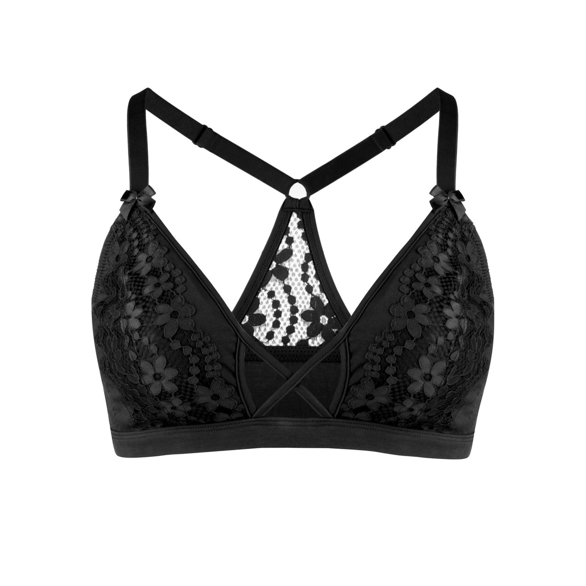 Passion Red - Lace Organic Cotton & Silk Bralette | Size: 18 | Color: Black