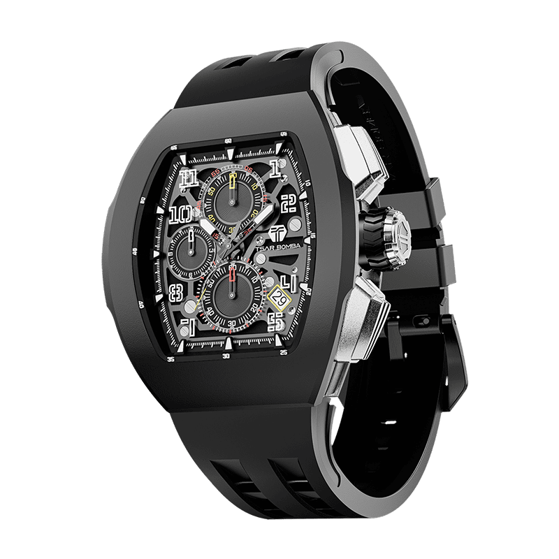 Atomic-Interchangeable Calendar Watch Fluororubber Black