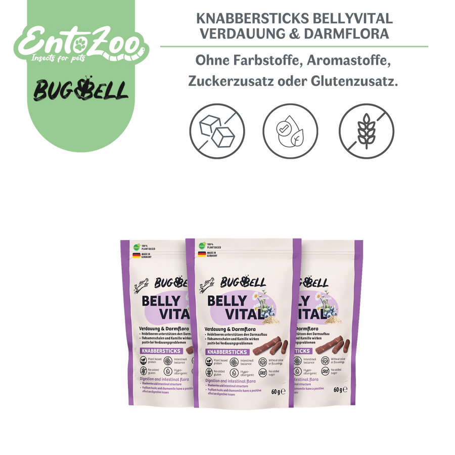 BugBell - Hunde Knabbersticks - BellyVital - Verdauung & Darmflora - 3x 60g