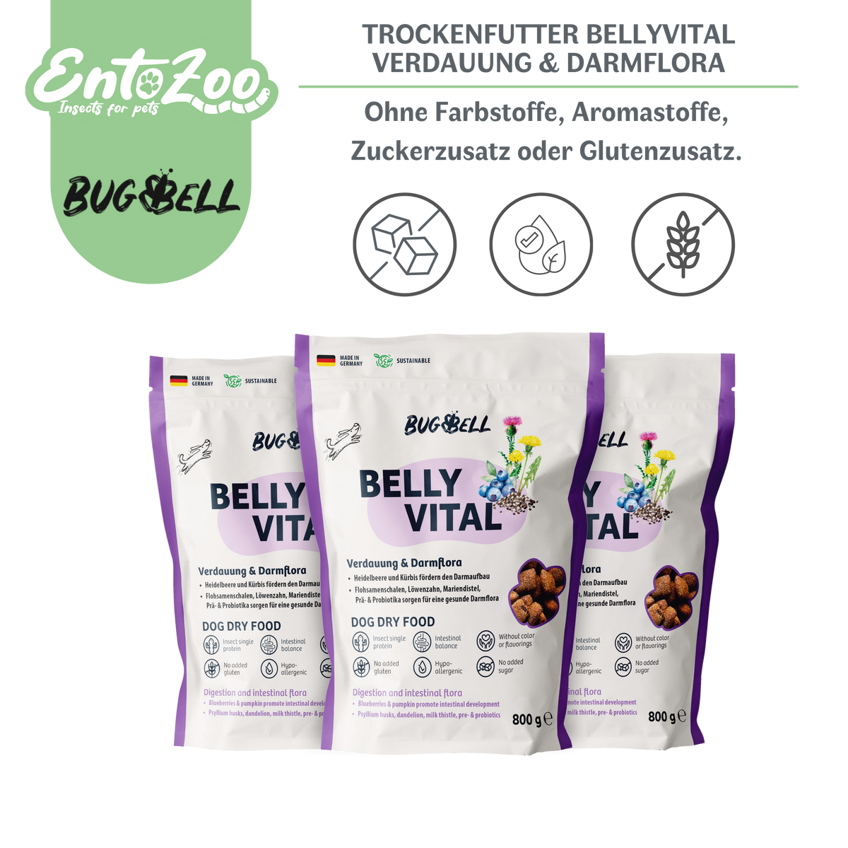 Bugbell - Trockenfutter - BellyVital Verdauung & Darmflora - 3x 800g