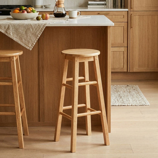 Natural Tropical Hevea Wood Tall Bar Stool | Selby