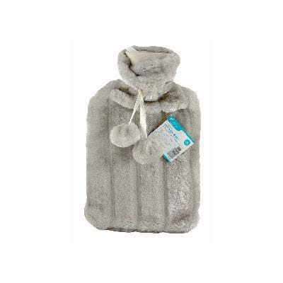 2L Hot Water Bottle & Plush Light Grey Faux Fur Cover