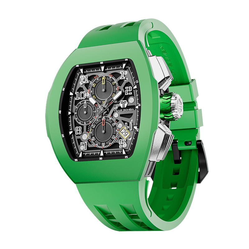TSAR BOMBA Atomic TB8214F Fluorkautschuk Chronograph de Quarz austauschbar Herrenuhr - Fluorkautschuk Lünette-intercahngeable Lünette;Armband;crown-Gr