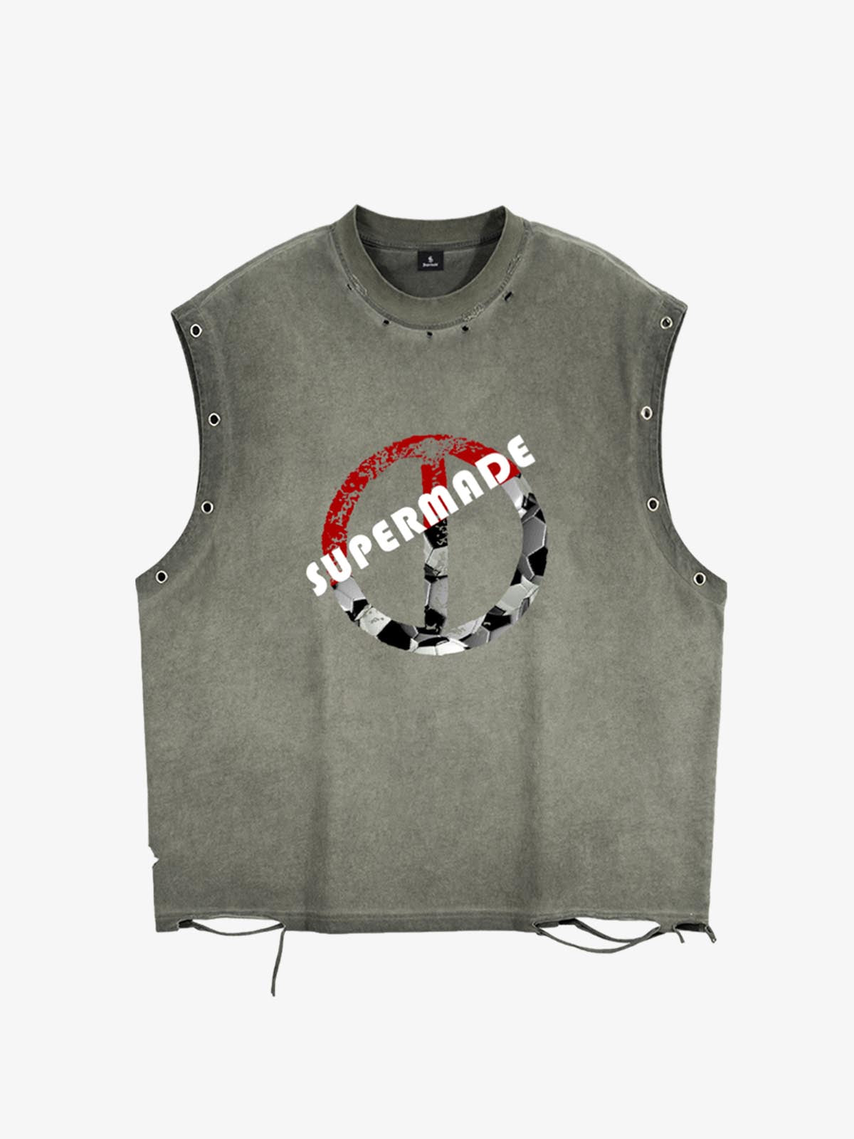 Supermade Soccer Circle Graphic Sleeveless T-Shirt - Gray-Green / M