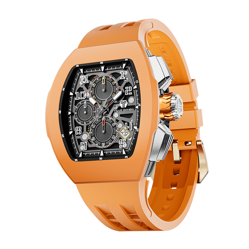 TSAR BOMBA Atomic TB8214F Fluorkautschuk Chronograph de Quarz austauschbar Herrenuhr - Fluorkautschuk Lünette-intercahngeable Lünette;Armband;crown-Or