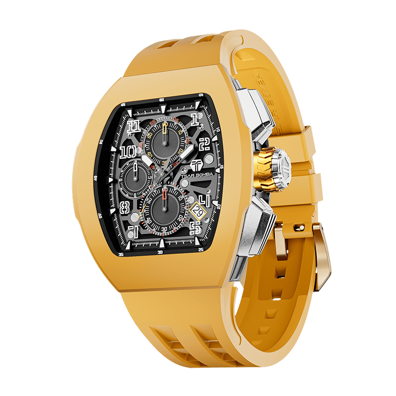 TSAR BOMBA Atomic TB8214F Fluorkautschuk Chronograph de Quarz austauschbar Herrenuhr - Fluorkautschuk Lünette-intercahngeable Lünette;Armband;crown-Ye