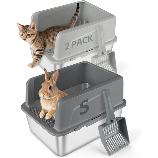 2 Pack Kitty Stainless Steel Litter Box - 2 Pack(Light&Dark Gray)