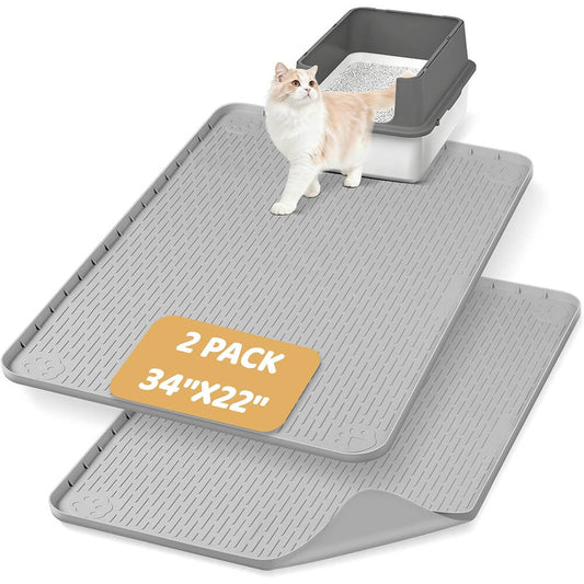 2 Pack Gray Silicone Cat Mat Litter Trapping Mat - Light Gray / 34"x22"