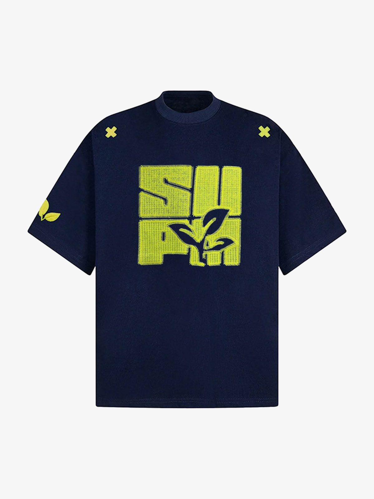 Floral Graphic Print T-Shirt - 2473 - Navy Blue / M