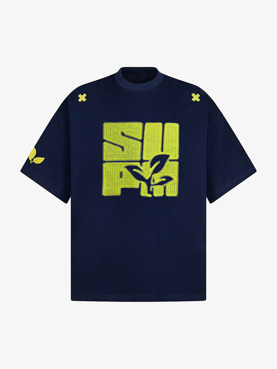 Floral Graphic Print T-Shirt - 2473 - Navy Blue / M