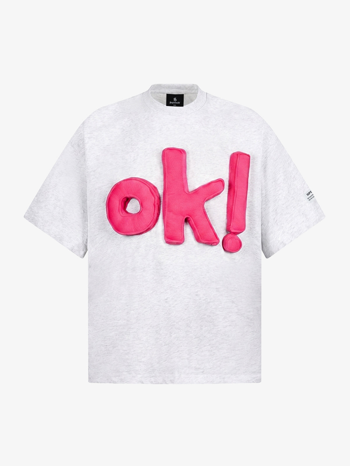 Fun "OK!" Graphic T-Shirt - Light grey / M