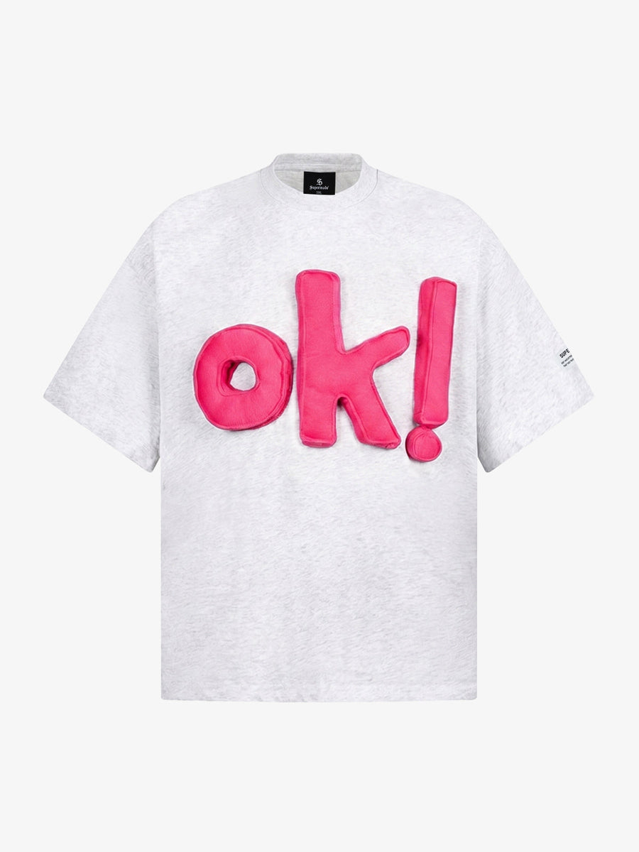 Fun "OK!" Graphic T-Shirt - Light grey / M
